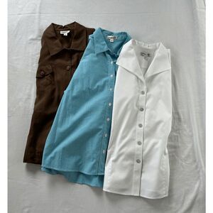 Coldwater Creek Lot of Three Shirts Size 2X, White/Blue, Button-Down, Cotton